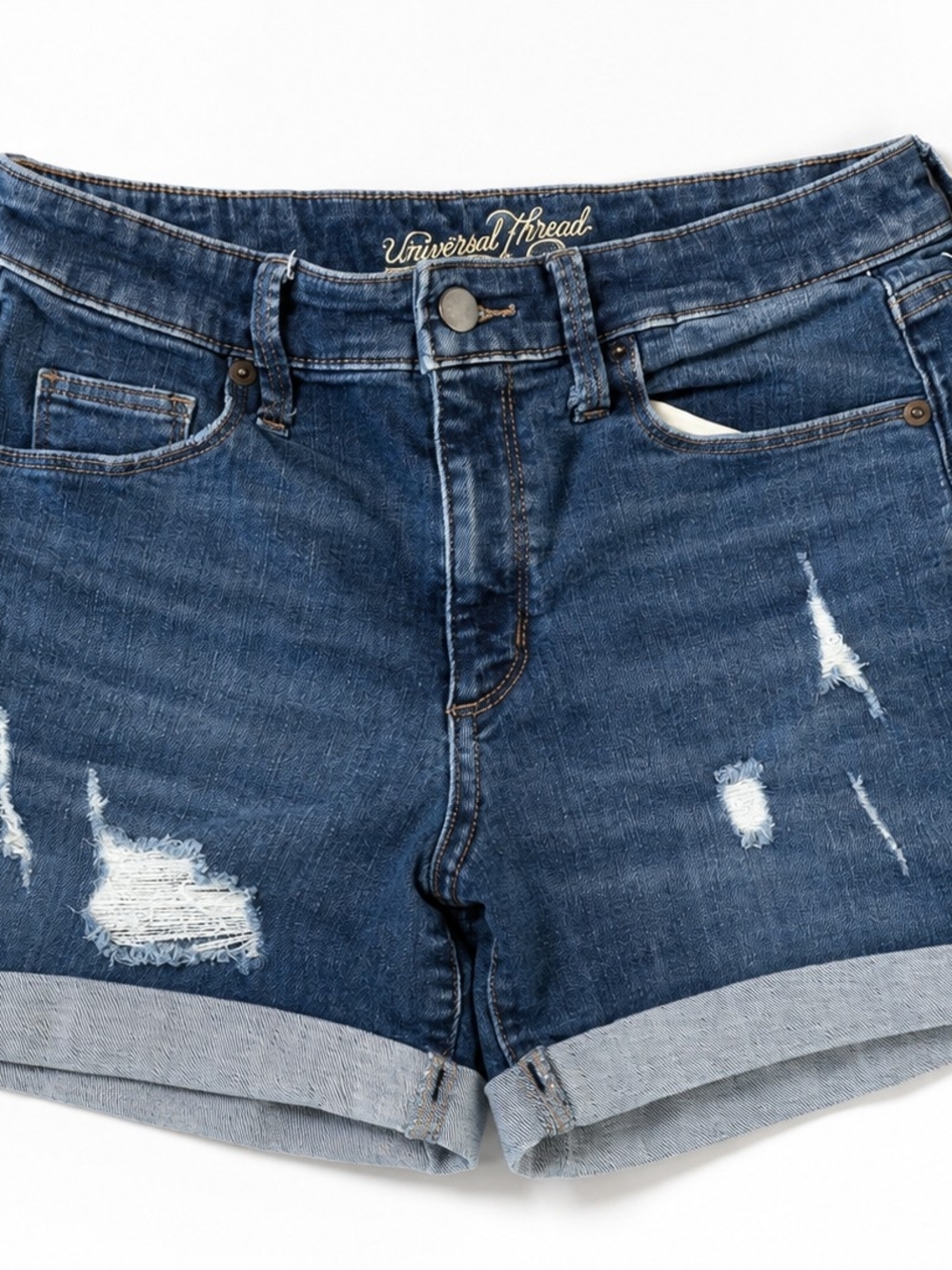 Universal Thread Dark Blue Distressed Rolled-Hem Jean Shorts 4/27